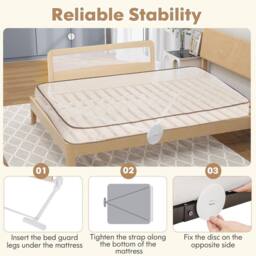 Gymax Folding Baby Bed Rail Height Adjustable Bed Guard With Fastening Belt in Beige - thumbnail 2