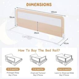 Gymax Folding Baby Bed Rail Height Adjustable Bed Guard With Fastening Belt in Beige - thumbnail 3