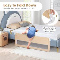 Gymax Folding Baby Bed Rail Height Adjustable Bed Guard With Fastening Belt in Beige - thumbnail 5