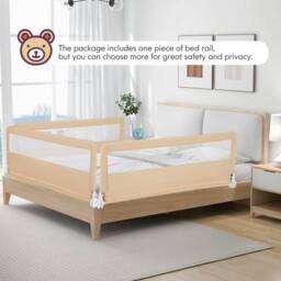Gymax Folding Baby Bed Rail Height Adjustable Bed Guard With Fastening Belt in Beige - thumbnail 6