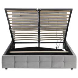 BTM Double Bed with Hydraulic Storage & LED Charging Headboard in Grey - thumbnail 9