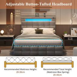 BTM Double Bed with Hydraulic Storage & LED Charging Headboard in Grey - thumbnail 5