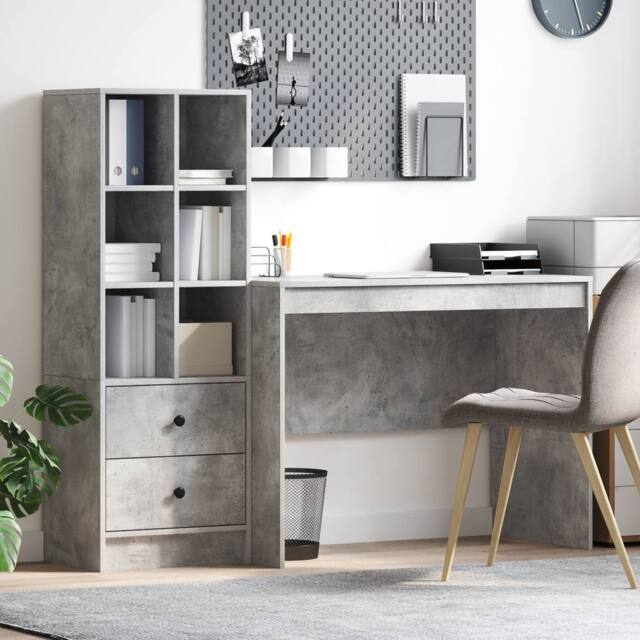 Berkfield Home Desk with Storage Concrete Grey Engineered Wood in Pink - image 1