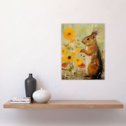 Artery8 Squirrel In The Marigolds Stop To Smell The Flowers Oil Painting Orange & Yellow Unframed Wall Art Print Poster Home Decor Premium - thumbnail 4