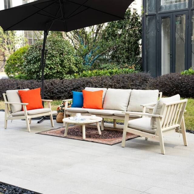Direct Wicker Acacia Wood Outdoor Three-seater Sofa Set, Naturally Sanded in Cream - Size: 4 Pack - image 1