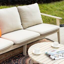 Direct Wicker Acacia Wood Outdoor Three-seater Sofa Set, Naturally Sanded in Cream - Size: 4 Pack - thumbnail 3