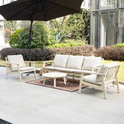 Direct Wicker Acacia Wood Outdoor Three-seater Sofa Set, Naturally Sanded in Cream - Size: 4 Pack - thumbnail 7