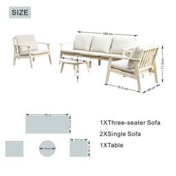 Direct Wicker Acacia Wood Outdoor Three-seater Sofa Set, Naturally Sanded in Cream - Size: 4 Pack - thumbnail 6