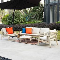 Direct Wicker Outdoor Wooden Three-seater Sofa Set, Naturally Sanded in Cream - Size: 4 Pack