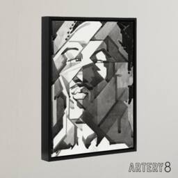 "Artery8 Self Portrait Watercolour Reijer Stolk Framed Canvas Wall Art Print in Grey - Size: W24"" x H32""" - thumbnail 2