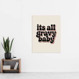"Artery8 Funky Retro It's All Gravy Baby Rainbow Typography Wall Art Print in Beige - Size: W12"" x H16""" - thumbnail 4