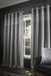 Catherine Lansfield 'Glitzy' Lined Eyelet Curtains Two Panels in Grey - Size: 168 cm width x 137 cm drop - thumbnail 1