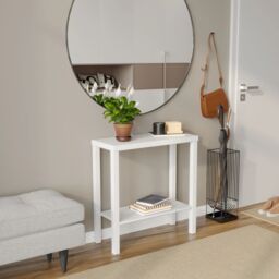EONLION 2-Tier White Wooden Narrow Console Side Table Entryway Hallway Furniture