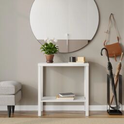 EONLION 2-Tier White Wooden Narrow Console Side Table Entryway Hallway Furniture - thumbnail 3