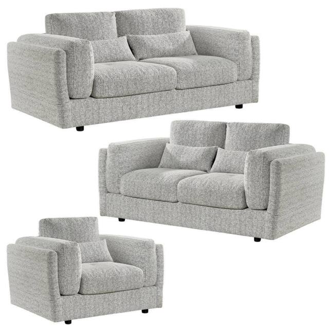 Furnishings For Less UK Bali 3 Piece Sofa Suite Chenille Modern 3 + 2 + 1 Grey - image 1