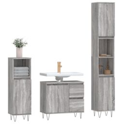 Berkfield Home 3 Piece Bathroom Furniture Set Grey Sonoma Engineered Wood - thumbnail 3