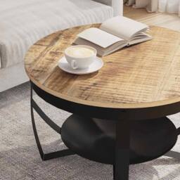 Berkfield Home Durable Coffee Table Ã˜68x43 cm Rough Mango Wood in Brown - Size: 68x43 cm - thumbnail 1