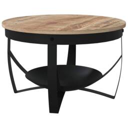 Berkfield Home Durable Coffee Table Ã˜68x43 cm Rough Mango Wood in Brown - Size: 68x43 cm - thumbnail 6
