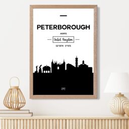ARTZE Peterborough Black & White City Skyline Framed Print SIZE: A2 with Oak Frame - Size: A4 - thumbnail 2