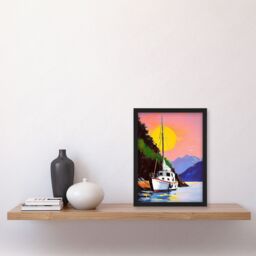 "Artery8 Harbour Sunset Docked Sailboat Coastal Landscape Framed Art Print - Size: W12"" x H16""" - thumbnail 4