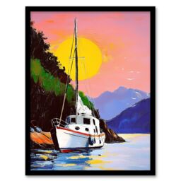 "Artery8 Harbour Sunset Docked Sailboat Coastal Landscape Framed Art Print - Size: W12"" x H16""" - thumbnail 1