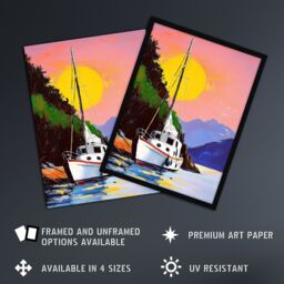 "Artery8 Harbour Sunset Docked Sailboat Coastal Landscape Framed Art Print - Size: W12"" x H16""" - thumbnail 2