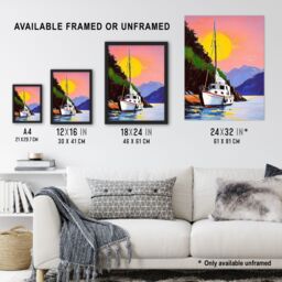 "Artery8 Harbour Sunset Docked Sailboat Coastal Landscape Framed Art Print - Size: W12"" x H16""" - thumbnail 3