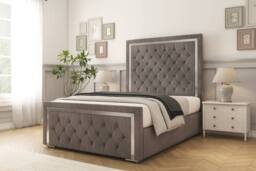 "Sloomy Sofia Chrome Naples Bed Frame With 50"" Upholstered Headboard in Grey - Size: Super King" - thumbnail 2