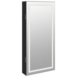 Berkfield Home Mirror Jewellery Cabinet with LED Lights Wall Mounted Black - thumbnail 2