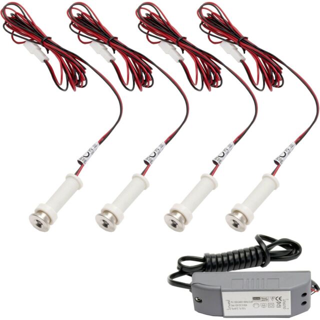 Loops ROUND LED Plinth Light Kit 4x WARM WHITE Spotlights Kitchen Bathroom Floor Panel - image 1