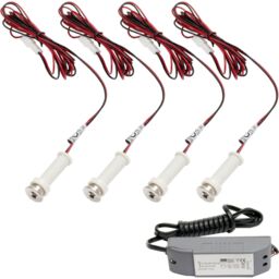 Loops ROUND LED Plinth Light Kit 4x WARM WHITE Spotlights Kitchen Bathroom Floor Panel