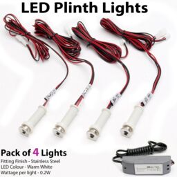 Loops ROUND LED Plinth Light Kit 4x WARM WHITE Spotlights Kitchen Bathroom Floor Panel - thumbnail 3