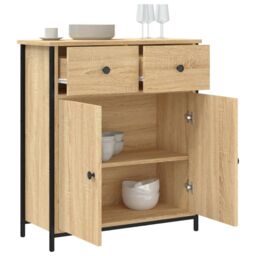 Berkfield Home Sideboard Sonoma Oak 70x30x80 cm Engineered Wood in Brown - Size: 70 x 30 x 80 cm - thumbnail 4