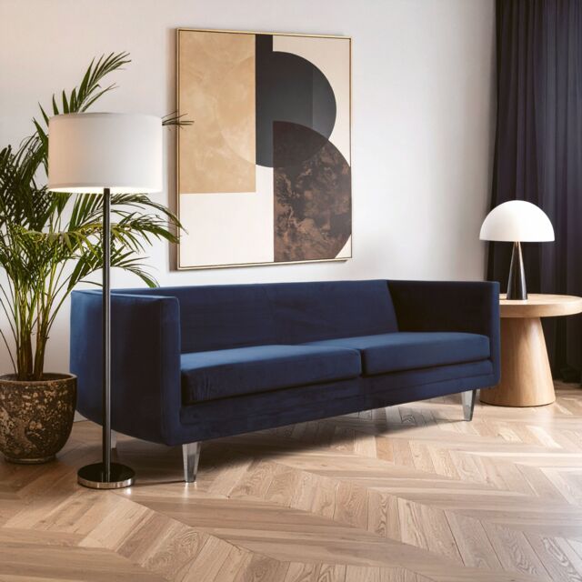 Orsina Velvet Upholestred Dark Blue Sofa, 3-Seater Lounge Sofa With Low Armrests, Luxe Couch, Sofa Seat For Patio - image 1