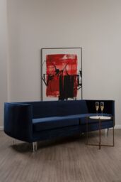 Orsina Velvet Upholestred Dark Blue Sofa, 3-Seater Lounge Sofa With Low Armrests, Luxe Couch, Sofa Seat For Patio - thumbnail 2