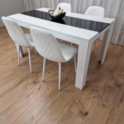 KOSY KOALA Dining Table Set White & Black Table With 4 White Gem Pattern Chairs Dining Room Furniture in Brown - thumbnail 4