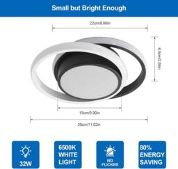 Goeco LED Ceiling Light 32W Modern Round Lamp for Bedrooms Bathrooms 6500K in Black - thumbnail 6