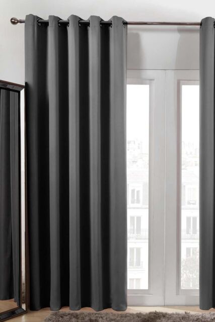 OHS Pair of Thermal Ready Made Eyelet Blackout Curtains in Charcoal - Size: 167 cm width x 183 cm drop - image 1