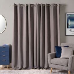 OHS Pair of Thermal Ready Made Eyelet Blackout Curtains in Charcoal - Size: 167 cm width x 183 cm drop - thumbnail 2