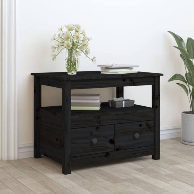 Berkfield Home Coffee Table Black 71x49x55 cm Solid Wood Pine - Size: 71 x 49 x 55 cm - image 1