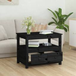 Berkfield Home Coffee Table Black 71x49x55 cm Solid Wood Pine - Size: 71 x 49 x 55 cm - thumbnail 4