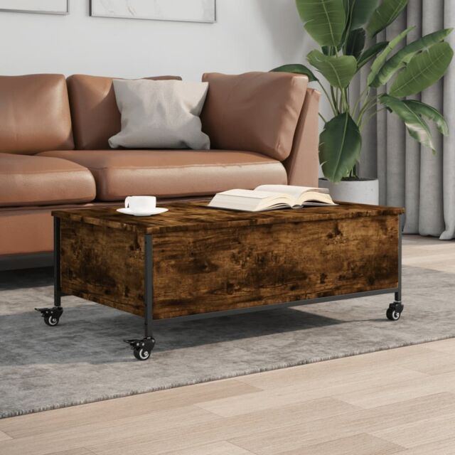 Berkfield Home Coffee Table with Wheels Smoked Oak 91x55x34 cm Engineered Wood in Brown - Size: 91 x 55 x 34 cm - image 1