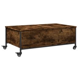 Berkfield Home Coffee Table with¬†Wheels Smoked Oak 91x55x34 cm Engineered¬†Wood in Brown - Size: 91 x 55 x 34 cm - thumbnail 2