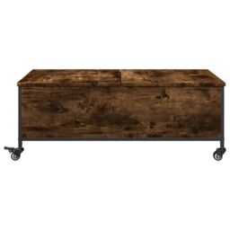 Berkfield Home Coffee Table with¬†Wheels Smoked Oak 91x55x34 cm Engineered¬†Wood in Brown - Size: 91 x 55 x 34 cm - thumbnail 6