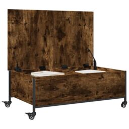 Berkfield Home Coffee Table with¬†Wheels Smoked Oak 91x55x34 cm Engineered¬†Wood in Brown - Size: 91 x 55 x 34 cm - thumbnail 5