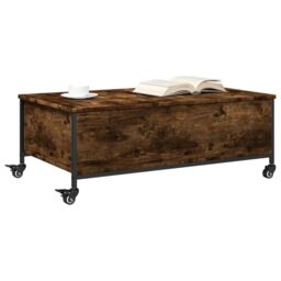 Berkfield Home Coffee Table with¬†Wheels Smoked Oak 91x55x34 cm Engineered¬†Wood in Brown - Size: 91 x 55 x 34 cm - thumbnail 4