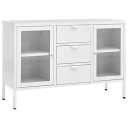 Berkfield Home Sideboard White 105x35x70 cm Steel & Tempered Glass - Size: 105 x 35 x 70 cm - thumbnail 2