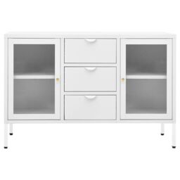 Berkfield Home Sideboard White 105x35x70 cm Steel & Tempered Glass - Size: 105 x 35 x 70 cm - thumbnail 3