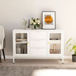 Berkfield Home Sideboard White 105x35x70 cm Steel & Tempered Glass - Size: 105 x 35 x 70 cm