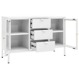 Berkfield Home Sideboard White 105x35x70 cm Steel & Tempered Glass - Size: 105 x 35 x 70 cm - thumbnail 6